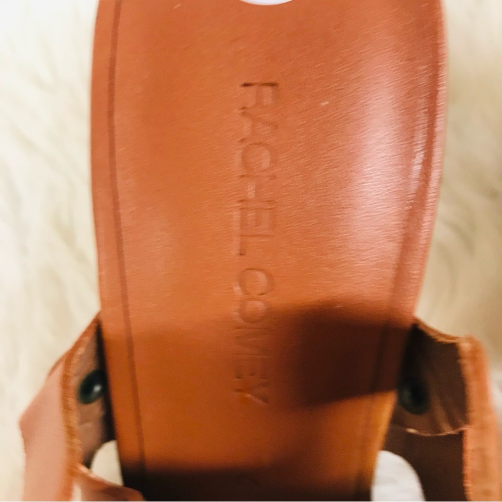 RACHEL COMEY Brown Leather Mule Clog Wedge Sandal Tawny Woven Stud Size 6 - Picture 3 of 13